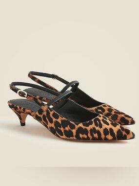 J Crew NWT  Pointed Slingback Flats - calf hair leopard